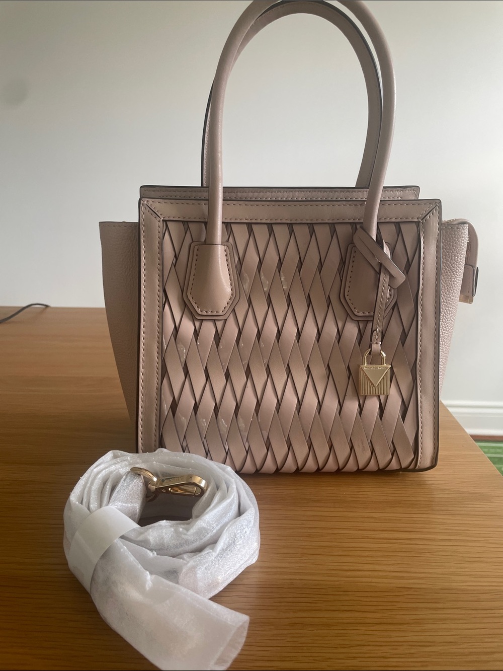 Michael Kors Woven Leather Tote in Dusty Rose